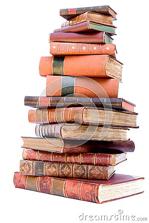 Pile of antique leather books Stock Photo