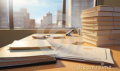 pile of assignment files on the table, ai generative Stock Photo