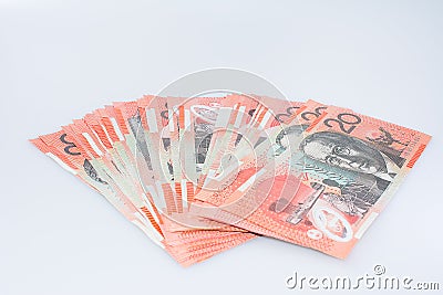 Pile of Australian Twenty Dollar Banknotes Stock Photo