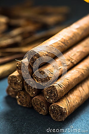 Pile of authentic cuban cigars Stock Photo