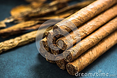 Pile of authentic cuban cigars Stock Photo