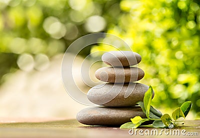 Pile of balancing pebble stones outdoor Stock Photo