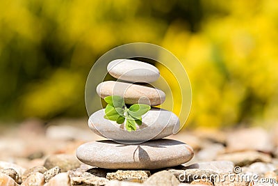 Pile of balancing pebble stones outdoor Stock Photo