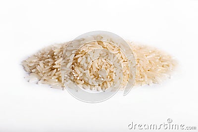 Pile of basmati rice isolated on white background. Stock Photo