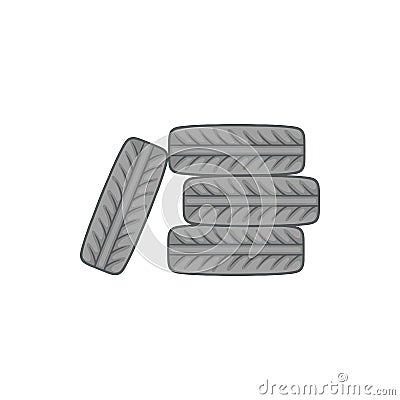 Pile of black tires icon, cartoon style Vector Illustration