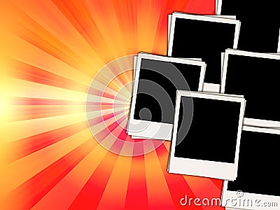 Pile of Blank Photos on Sunny Background Stock Photo