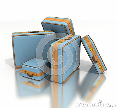 Pile of blue and brown vintage luggage Stock Photo