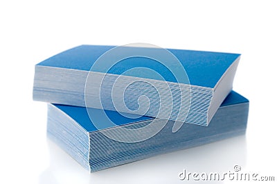 Pile of blue business cards Stock Photo