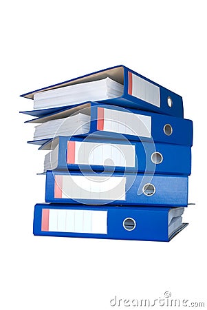 Pile of blue ring binders. Stock Photo