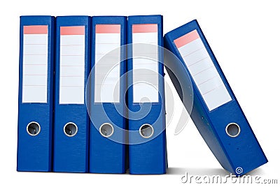 Pile of blue ring binders. Stock Photo