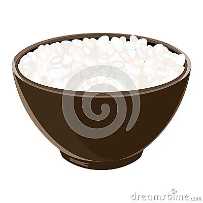 Pile of boiled sushi rice in brown ceramic bowl. Vector illustration. Basmati, sushi Cartoon Illustration