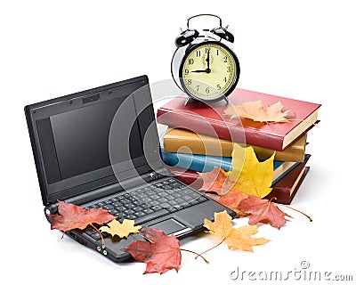 Pile of books and autumn leaves Stock Photo