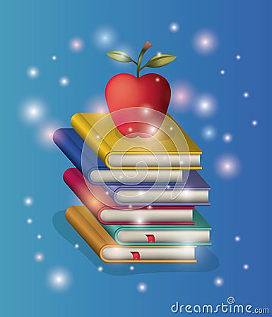 Pile books study with apple Vector Illustration
