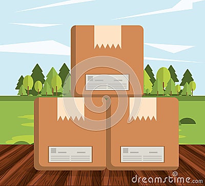 Pile boxes carton isolated icons Vector Illustration