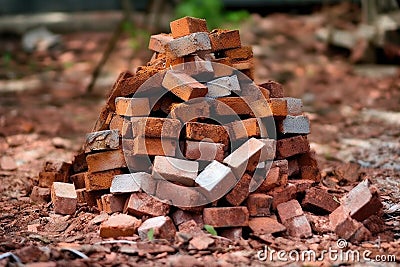 pile of bricks from a destroyed wall Stock Photo