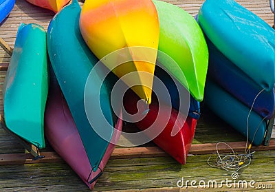 Pile Colorful Kayaks Stock Photo