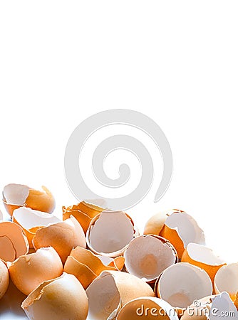 A pile of broken brown egg shells empty without protein. Stock Photo