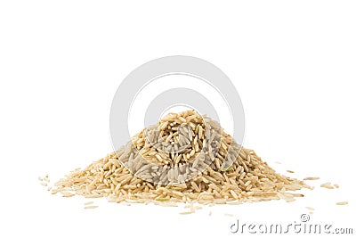 Pile of brown basmati rice isolated on white Stock Photo