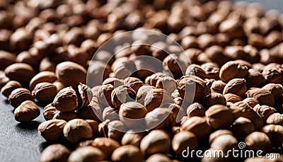 A pile of brown nuts on a table Stock Photo