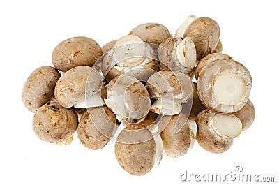Pile of brown royal champignons on white background Stock Photo