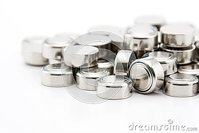 Pile of button cell batteries Stock Photo