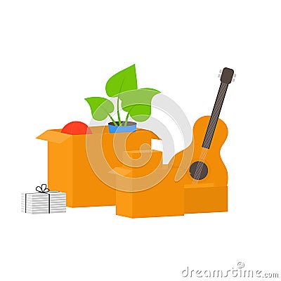 Pile of cardboard boxes. Moving to new house Vector Illustration