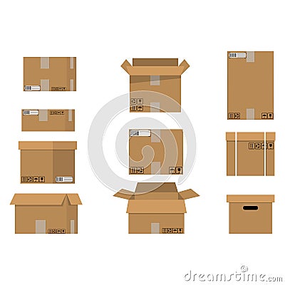 Pile cardboard boxes set. Vector Illustration