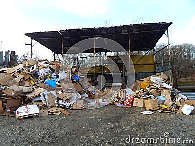 Pile of cardboard boxes waiting to be recycled Editorial Stock Photo