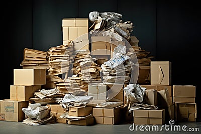 A pile of cardboard waste is stacked in one place. Dump. the concept of reuse Stock Photo