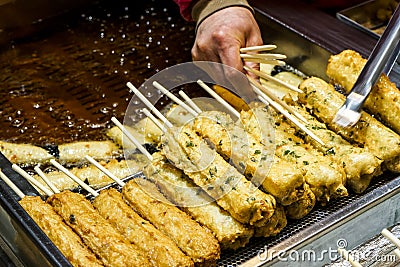 A pile of cherryThe handmade fish cake at the Traditional Market in south korea Stock Photo