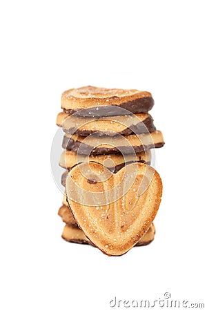 Pile of chocolate chip cookies shaped heart Stock Photo