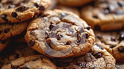 A Pile of Chocolate Chip Cookies on a Table, Tempting Treats Ready for Delightful Indulgence Stock Photo
