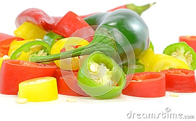 A pile of chopped chilli peppers Stock Photo