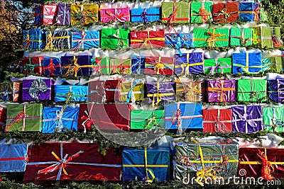 Pile of Christmas gifts colorfully wrapped Merry Christmas Stock Photo