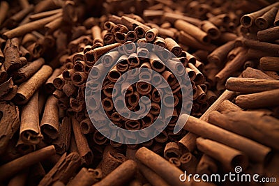 a pile of cinnamon sticks Stock Photo