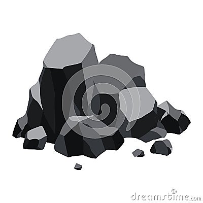 Pile of coal. Fossil stone of black mineral resources. Polygonal shapes. Rock stones of graphite or charcoal. Energy Vector Illustration