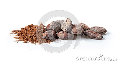 Pile cocoa powder isolated on white background Stock Photo