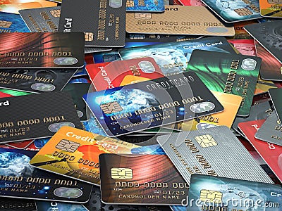 Pile of colored credit cards background, Cartoon Illustration