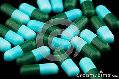 Pile of colorful drugs capsules Stock Photo