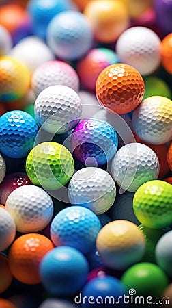 A pile of colorful golf balls, AI Stock Photo