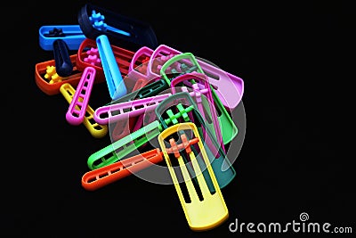 A pile of colorful noisemakers for the Purim holiday Stock Photo