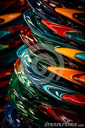 a pile of colorful plates stacked on top of each other Stock Photo