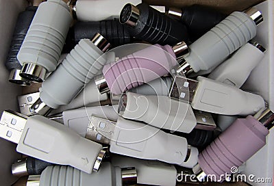 Pile of colorful computer plug-in devices Stock Photo