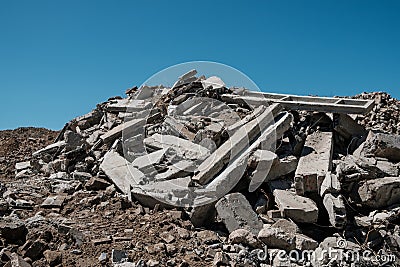 Pile of concrete rubble from demolished building ruil to recycle construcion material Stock Photo