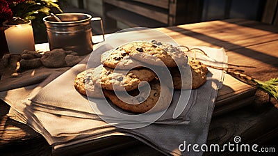 Pile of cookies sitting on top of wooden table. Perfect for food blogs, baking recipes, and kitchen Stock Photo