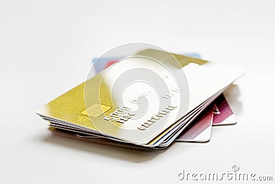 Pile of credit cards on white background Editorial Stock Photo