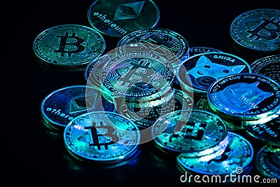 Pile of cryptocurrencies Editorial Stock Photo