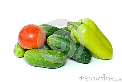 Pile of cucumbers, sweet pepper and tomato Stock Photo