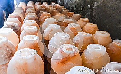 Pile of cup salt lamps Stock Photo