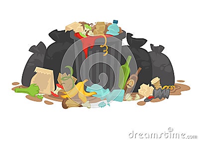 Pile of Decaying Garbage Left Lying Around. Vector Illustration